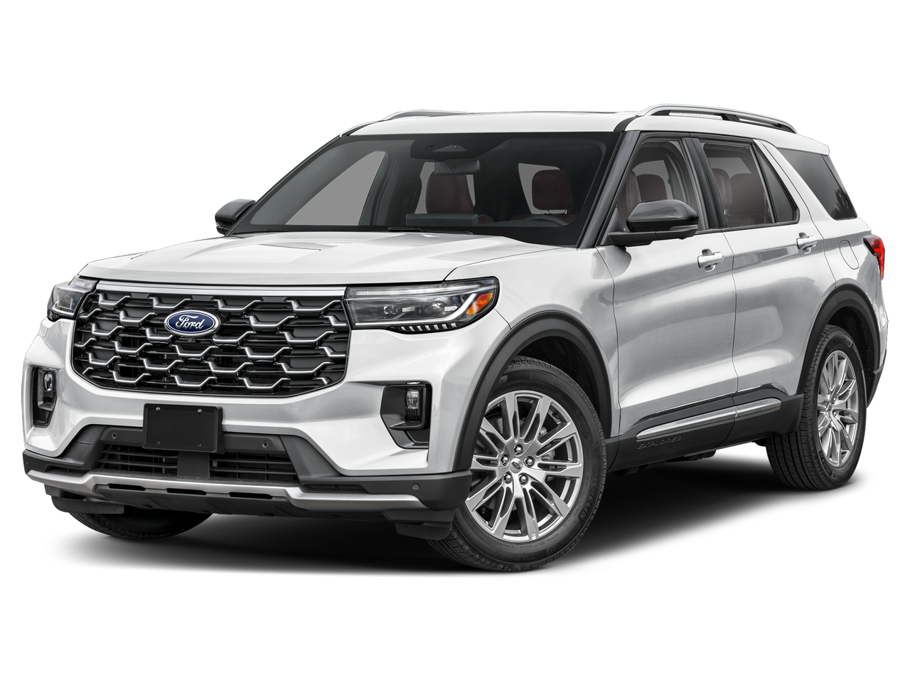 2025 Ford Explorer PLATINUM 4WD in Space White Metallic — front three-quarter view